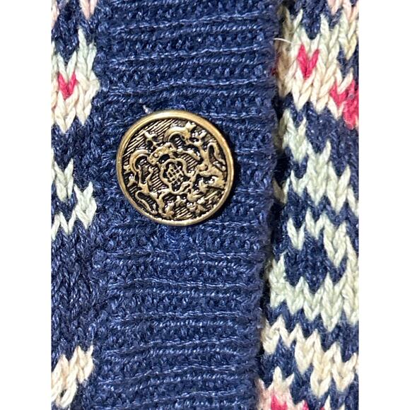 Vintage Cardigan Sweater Vest Medium Navy Blue Cream Pink Nordic Winter - Picture 3 of 8